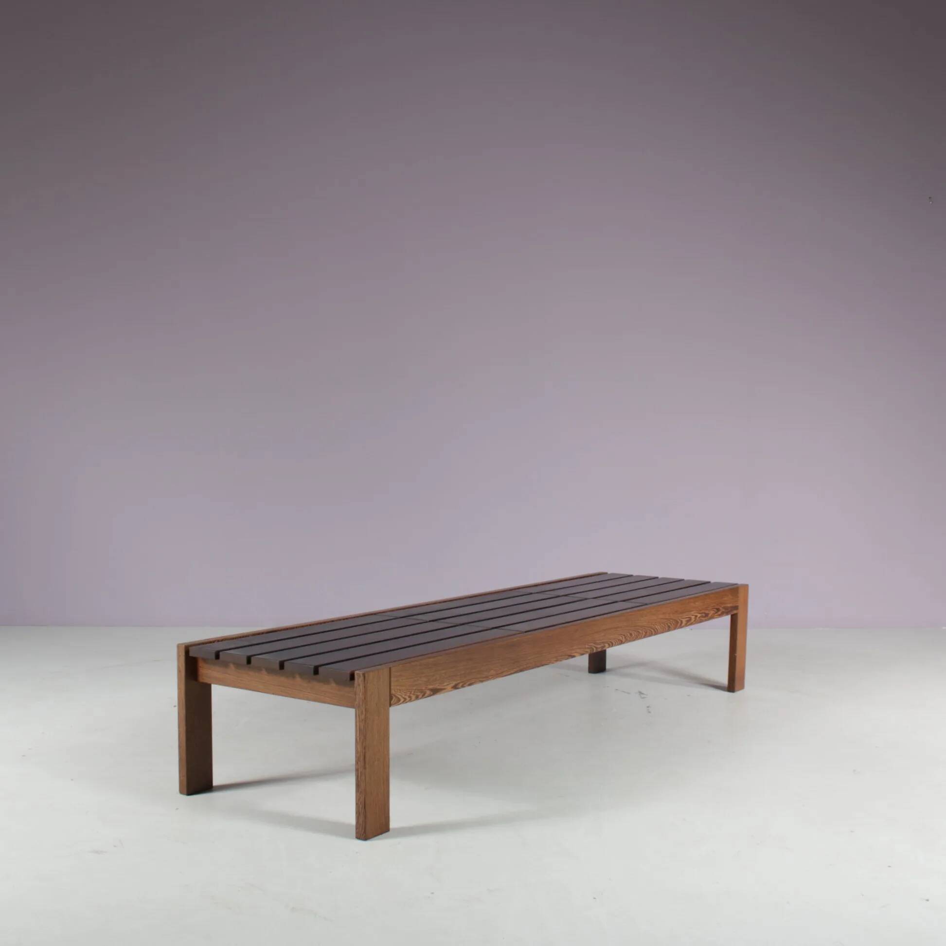 1960s Wengé wooden slat bench from the Netherlands