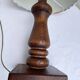 Vintage turned wood table lamp with floral drum shade.