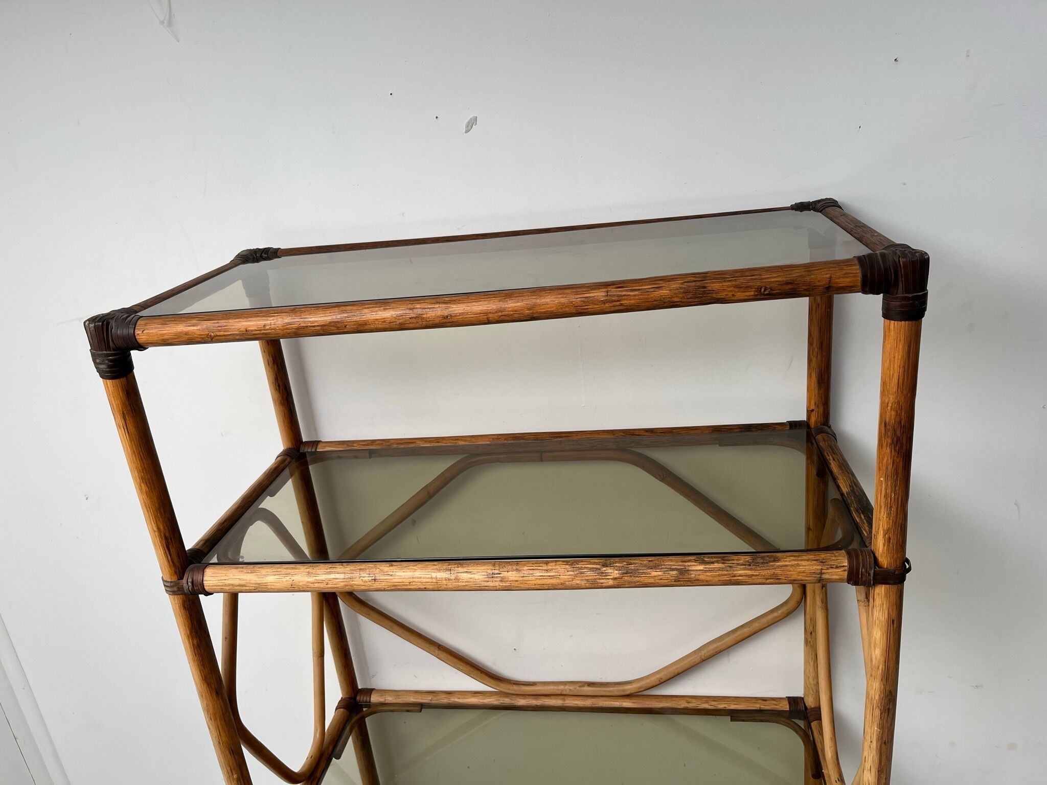 Showcase shelf in vintage smoked glass bamboo