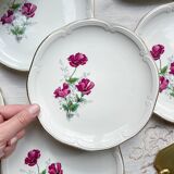 Vintage dessert service for 8 people in Gien porcelain from France, Elegance model, floral motif