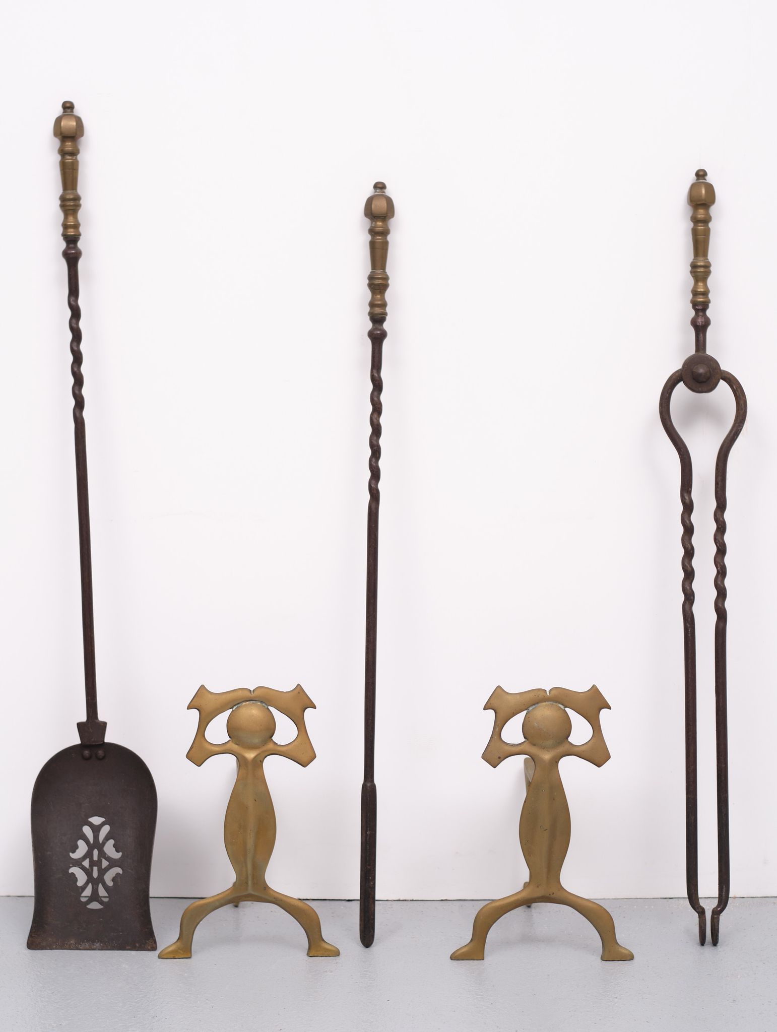 19 Century, Brass Fire Place Tools, Dutch