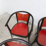 Set of 6 Baumann Diese model armchairs, Pagnon Pelhaître design, Wenge and red color