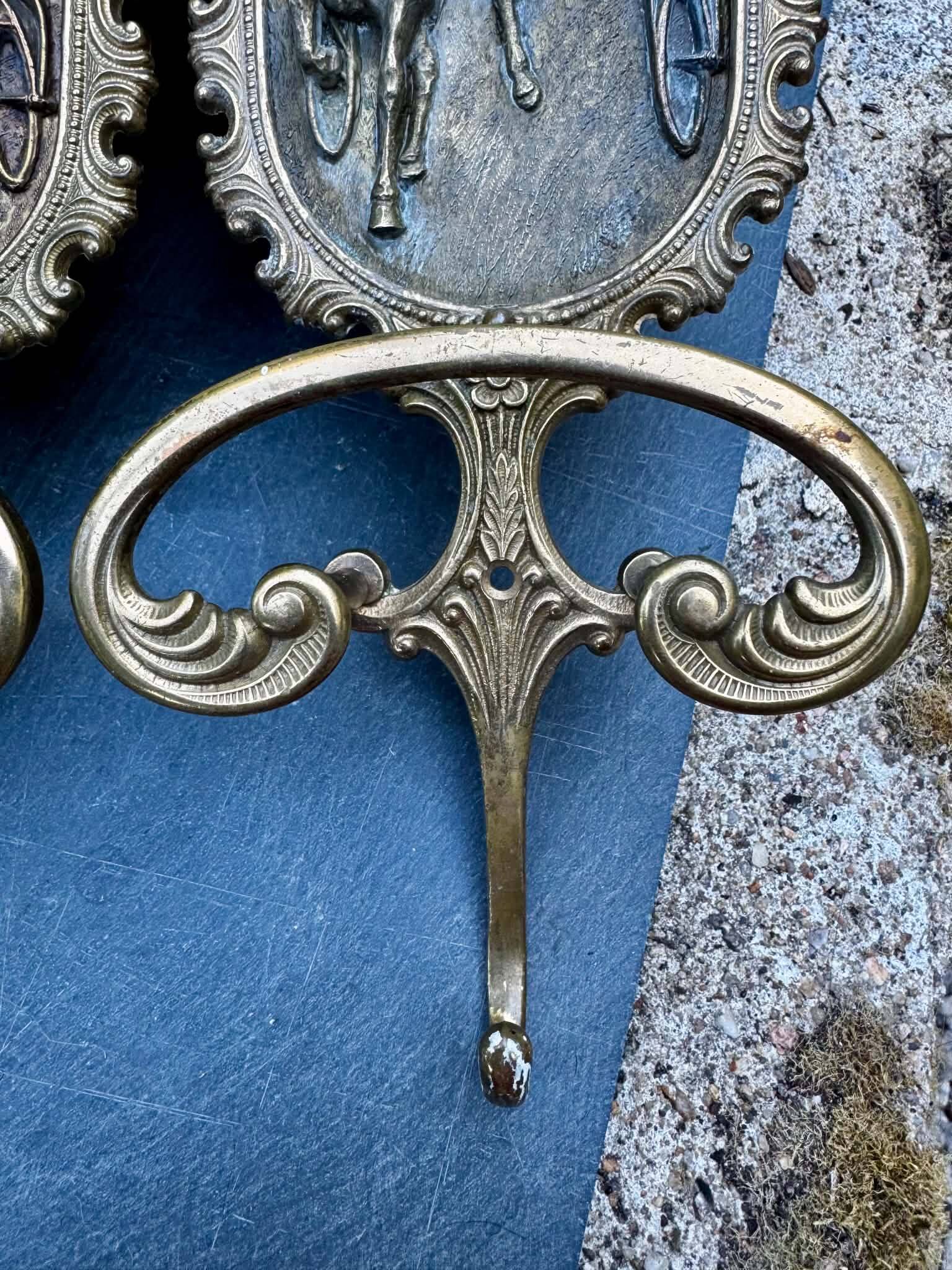 2 vintage brass coat hooks