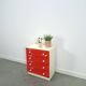 Vintage ladekast met rood roze kunststof lades 1970