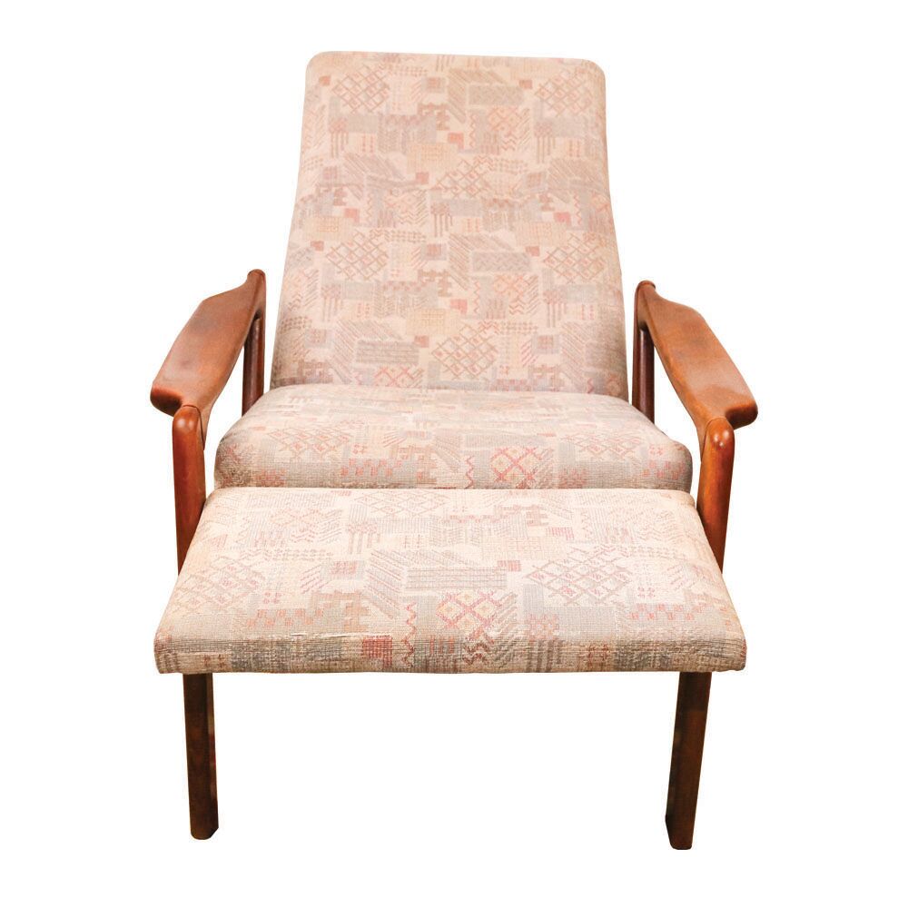 Danish Modern recliner armchair with folding footrest, 1960s