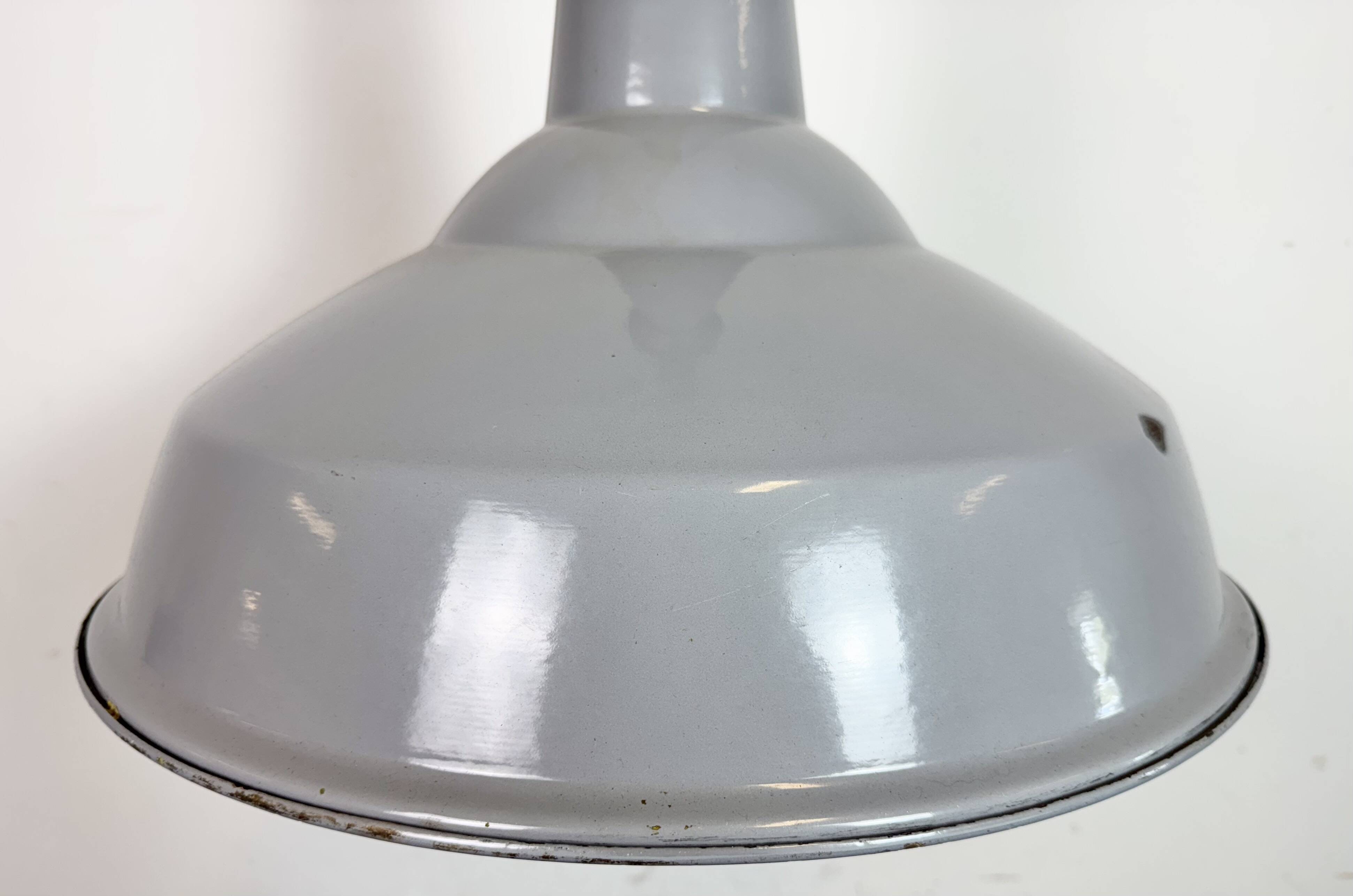 Large Industrial British Grey Enamel Factory Pendant Lamp from Benjamin, 19