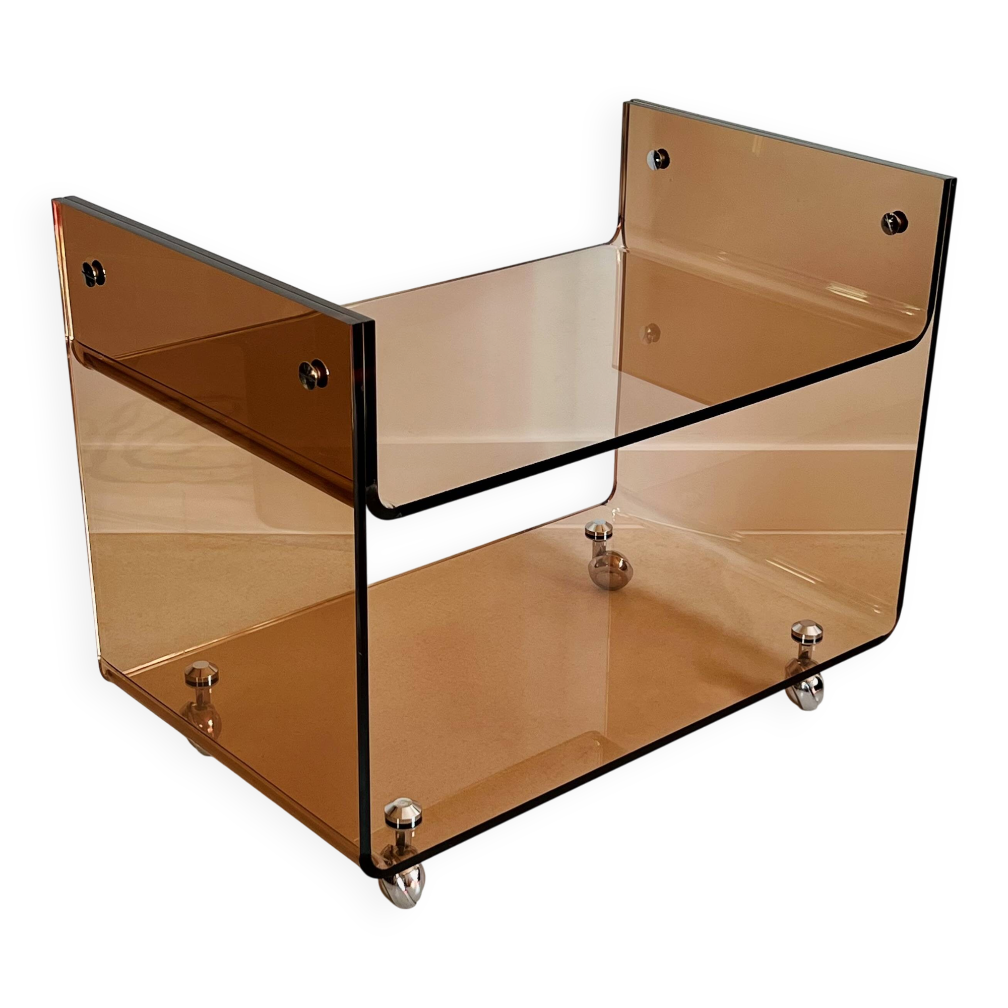 Table basse à roulettes en altuglas par Michel Dumas, France années 70