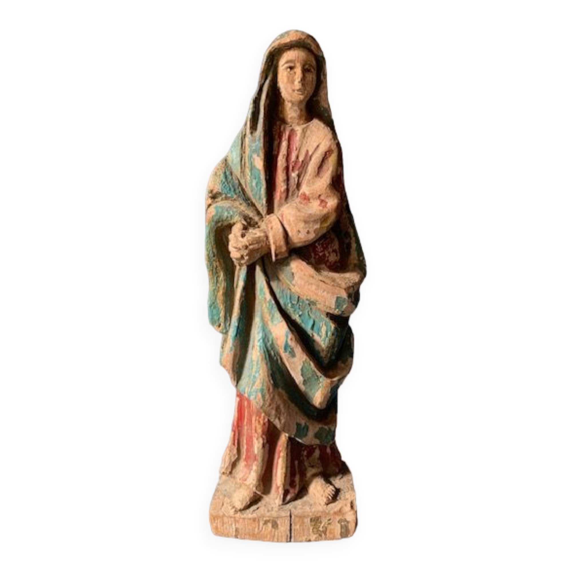Old Virgin Mary sculpture in polychrome wood, 18th century