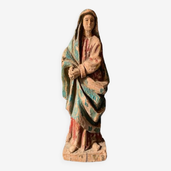 Old Virgin Mary sculpture in polychrome wood, 18th century