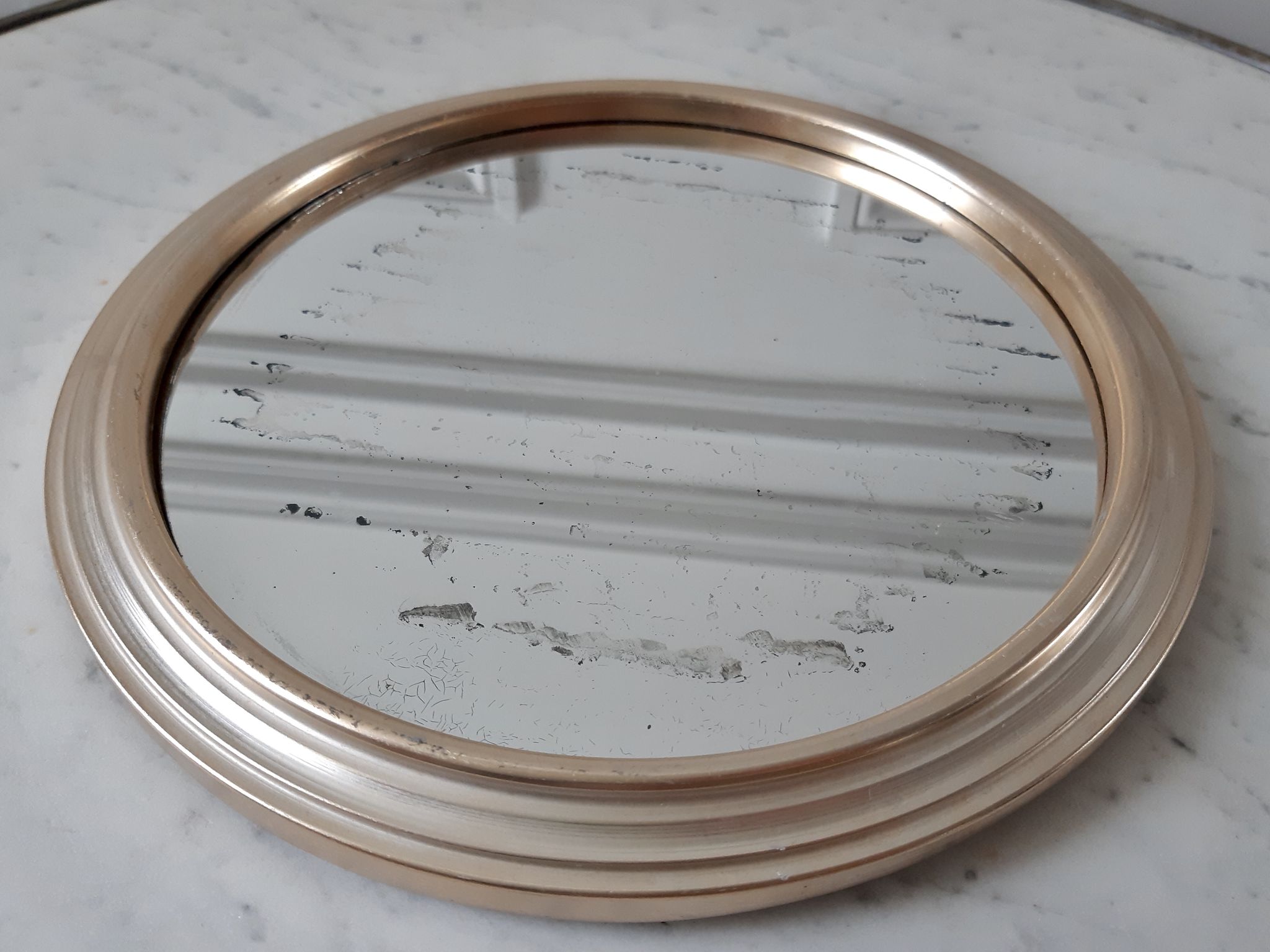 Plateau miroir en laiton argenté doré