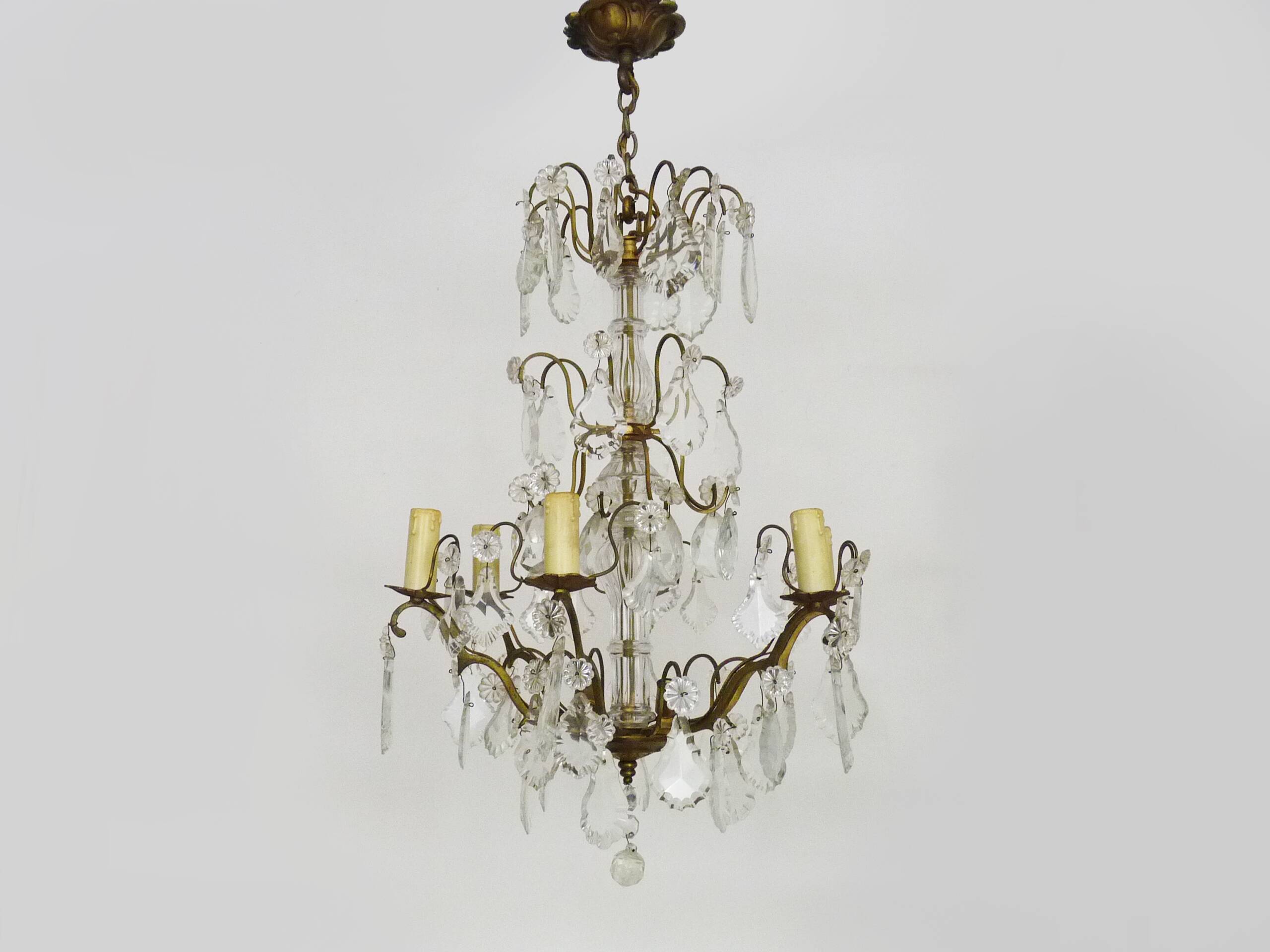 Vintage 8-light chandelier with glass pendants. 1960s.