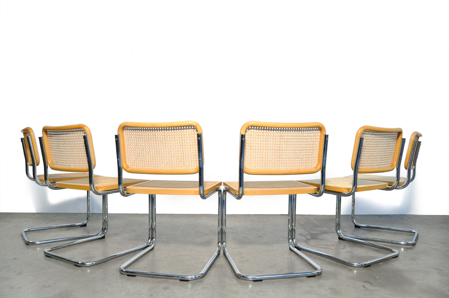 Six Cesca tubular frame cantilever dining chairs by Fasem, Italy 1999