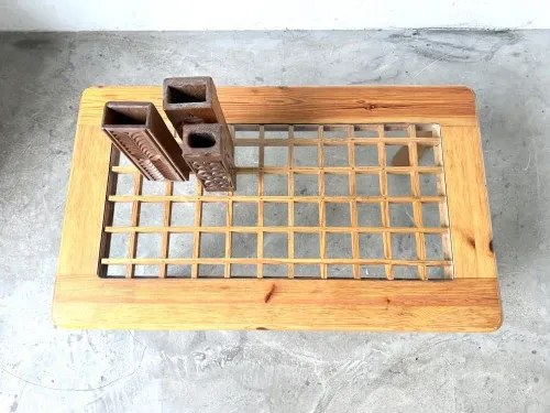 Scandinavian coffee table in solid pine and glass, 1970s