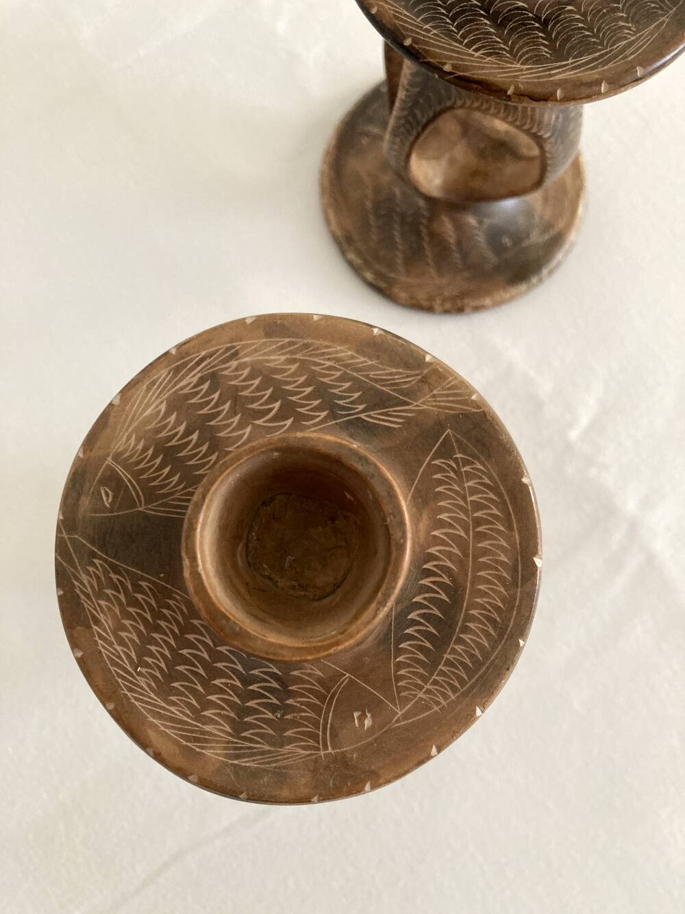 Pair of soapstone candlesticks, Kenya