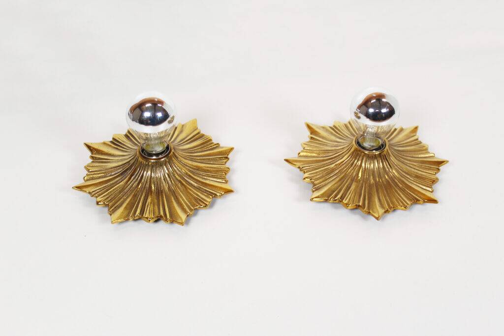 Rare set of 1950s bronze sunburst wall lamps – Germany 1950s