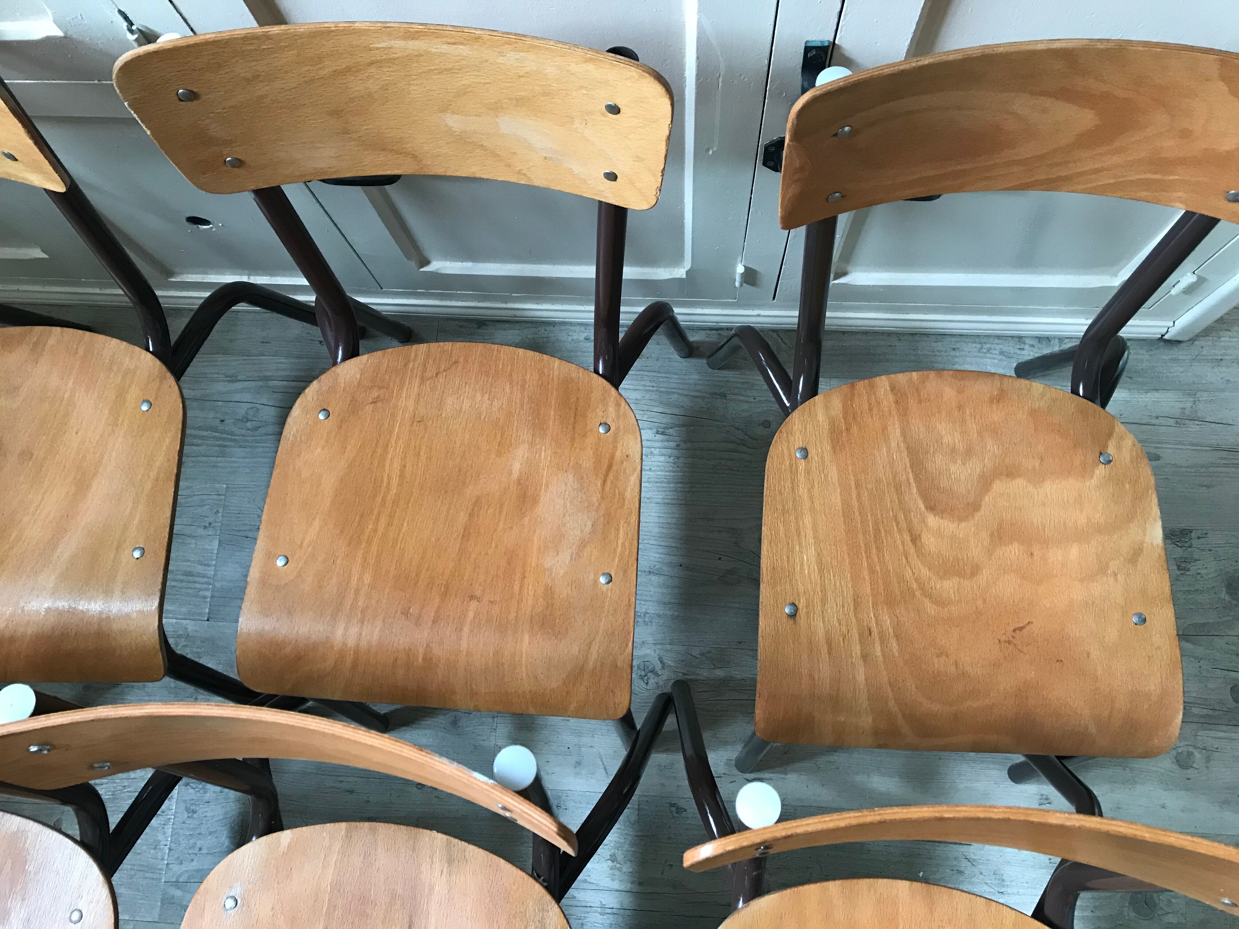 Lot of six vintage school chairs