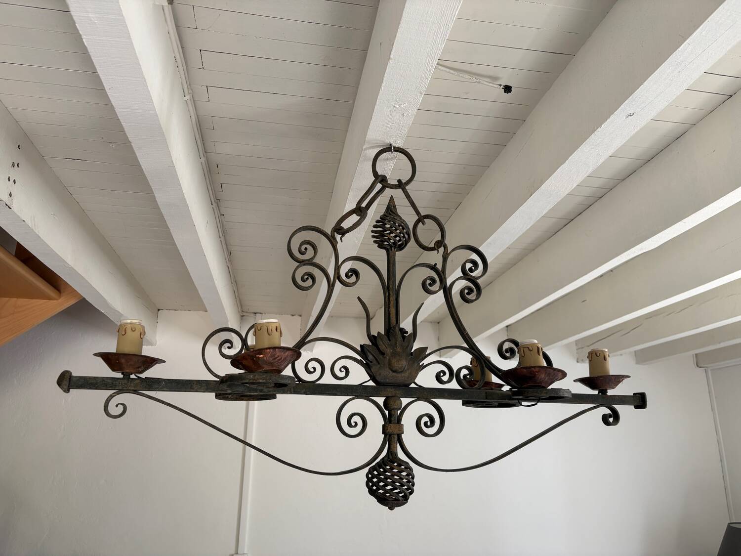 Lustre baroque en fer forgé à 4 lumières années 40