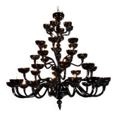Lustre vénitien en verre de Murano noir, 28 feux de lumière, fin du XXème siècle