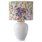 Large floral maximalist table lamp with a Delft ceramic base and new lampshade.