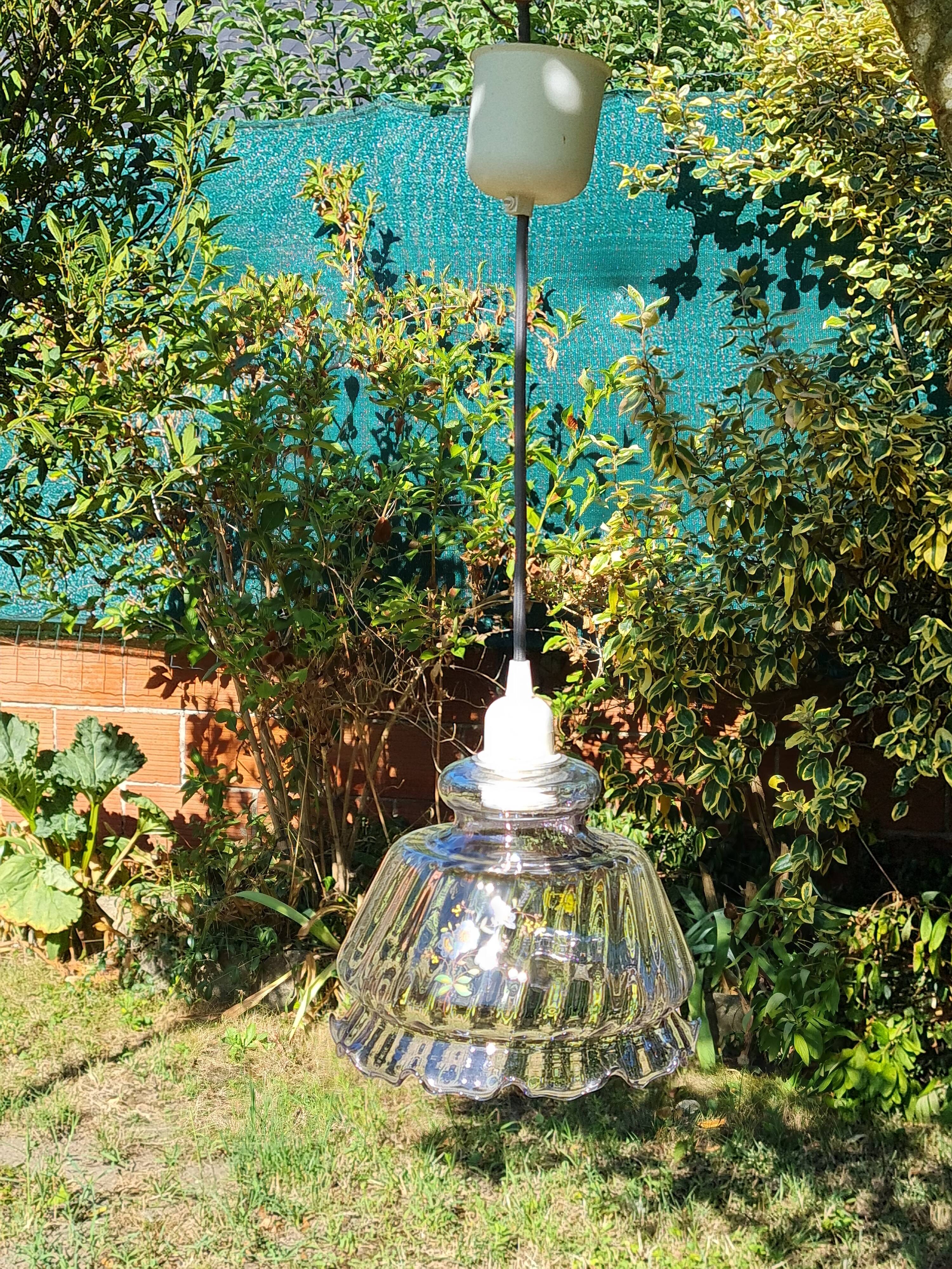 Vintage glass suspension in slightly purple color