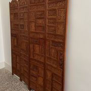 Vintage Asian carved teak screen — mid-20th century