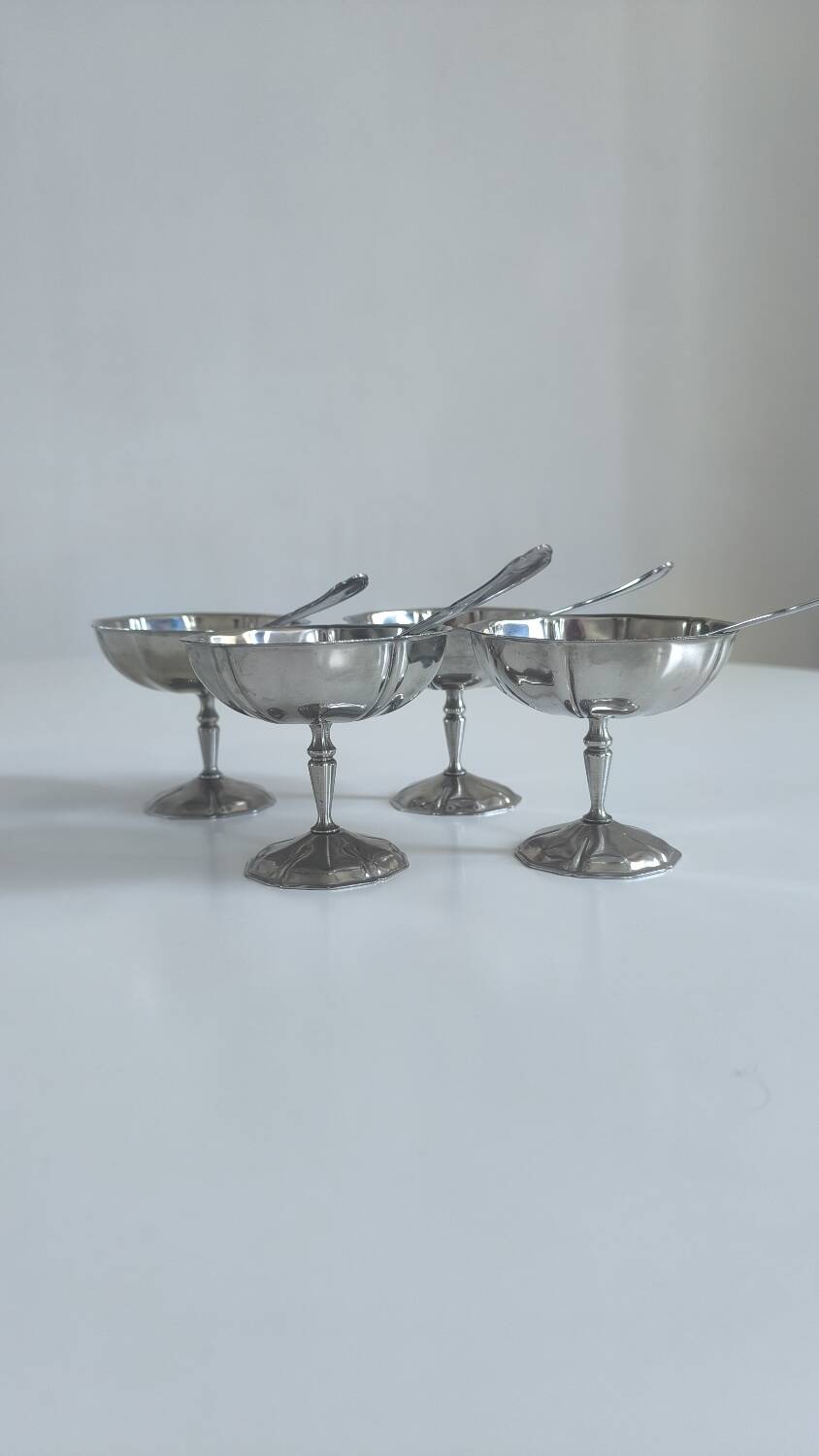Set of four 18/10 stainless steel ice cream cups