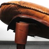 Brutalist oak lounge chair and ottoman, 1970s, set of 2