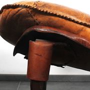 Brutalist oak lounge chair and ottoman, 1970s, set of 2