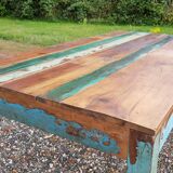 Polychrome teak dining table for 8 to 10 people