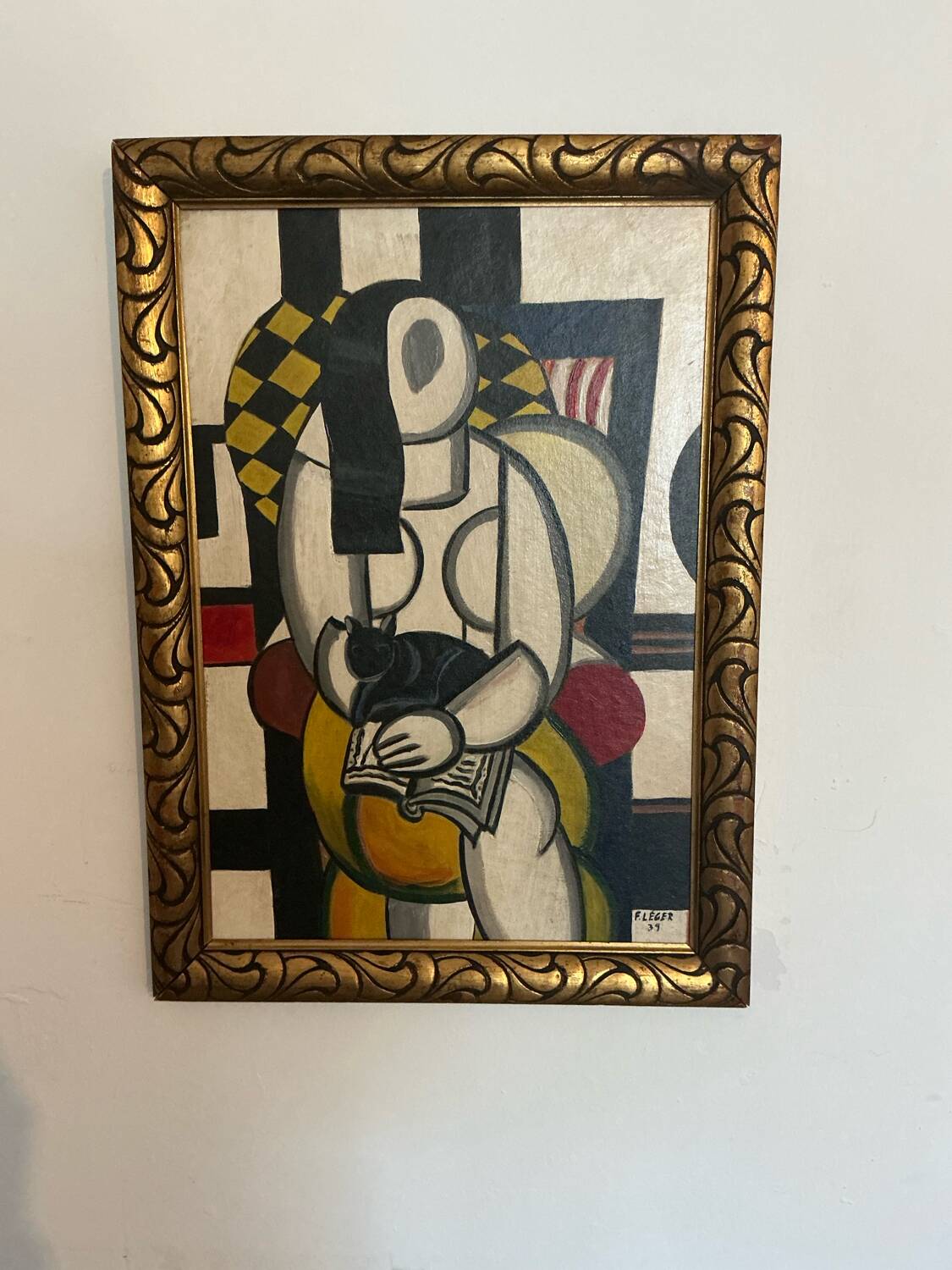 Peinture de style cubiste – Signature – Huile avec ornement et cadre de