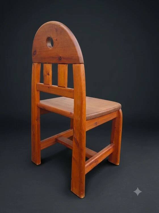Ensemble de salle à manger de 5 chaises et table en bois massif - Style brutalisme, wabi-sabi, japandi