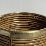 Pencil reed rattan and brass umbrella stand. or basket, Italy