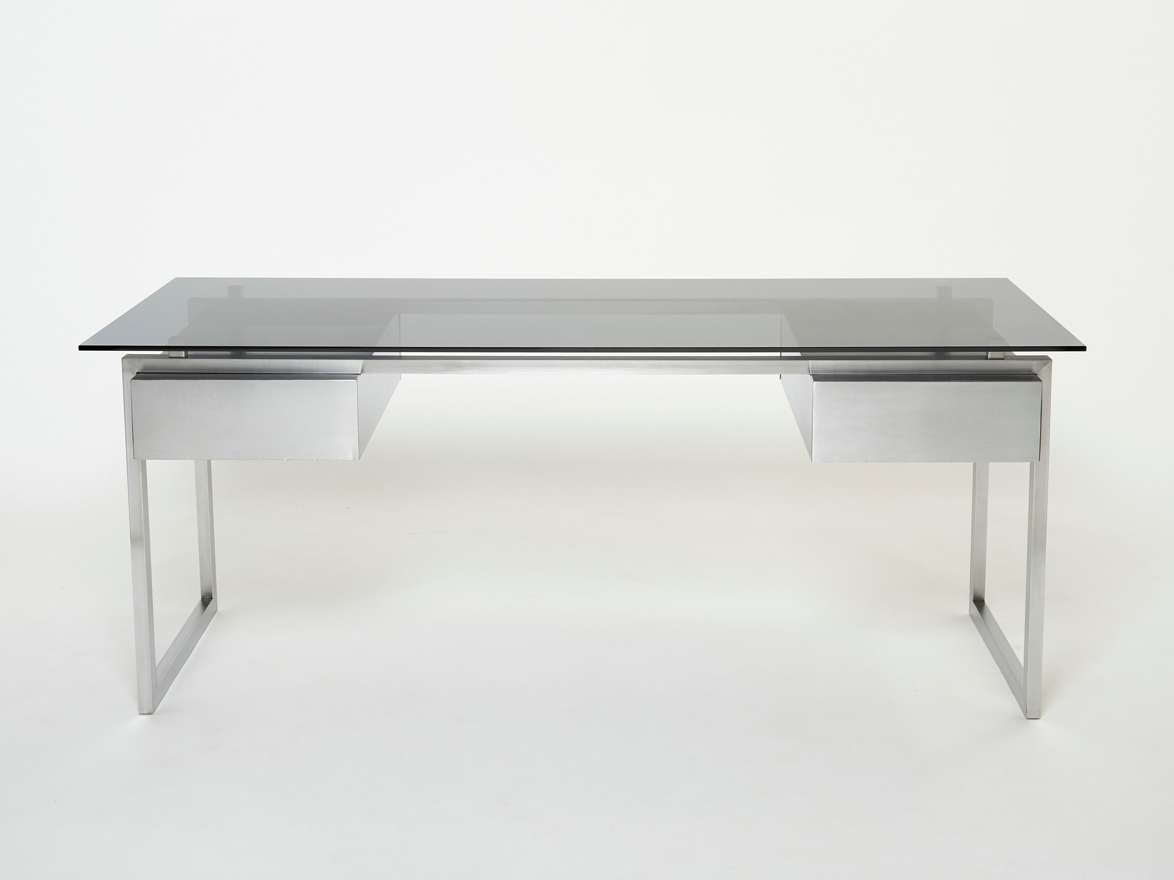 Desk stainless steel brushed gray smoked glass by Patrice Maffei for Kappa 1970