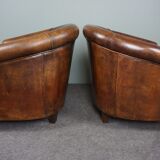 Set of 2 club armchairs in sheep leather