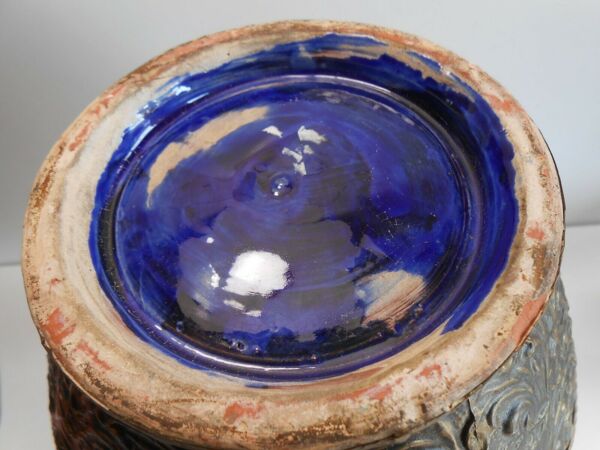 Pot vase terre cuite vernissée decor laiton