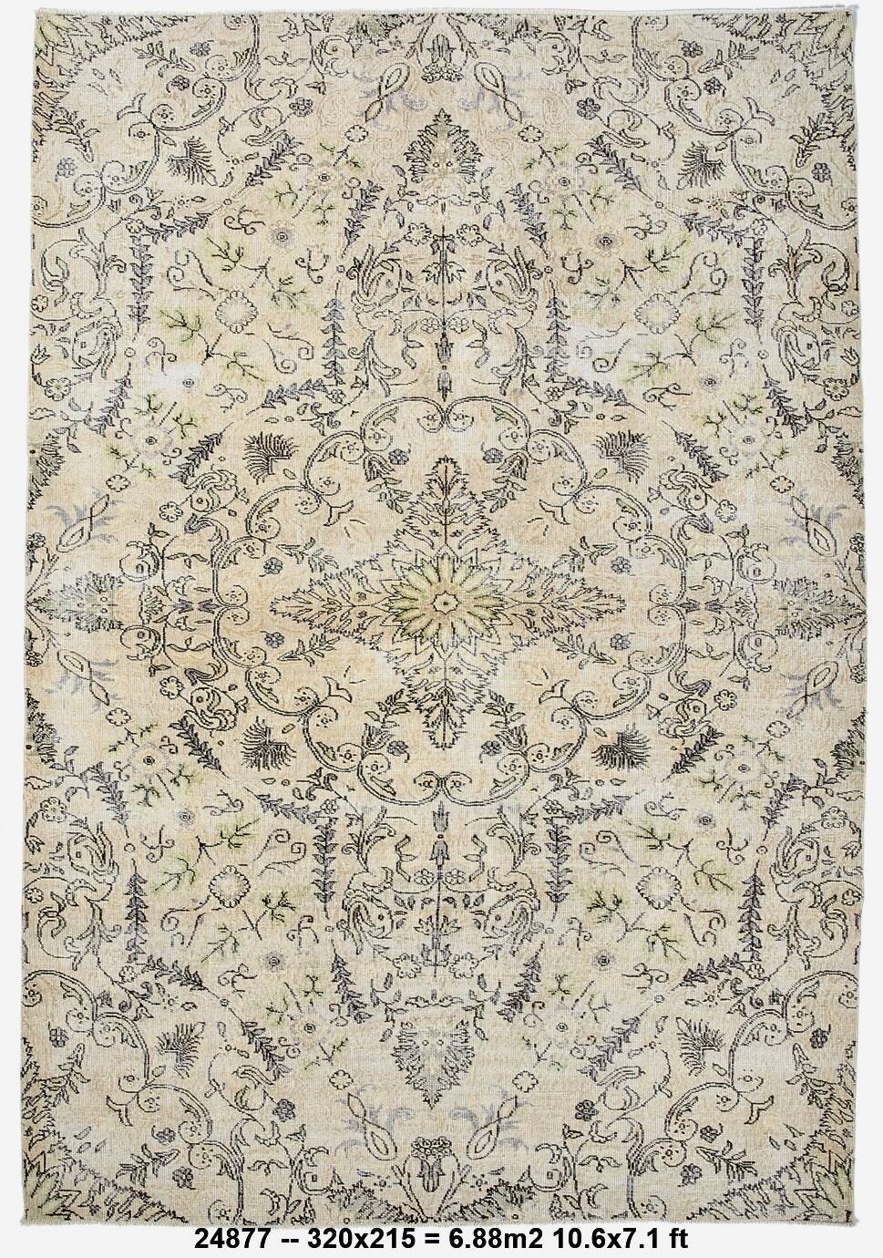 Cream & Light Yellow Turkish Vintage Rug, 215x320Cm