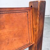 Elm and Cognac Leather Dining Room Chairs Set in the style of Pierre Chapo, Italy, 1960s, Set of 4