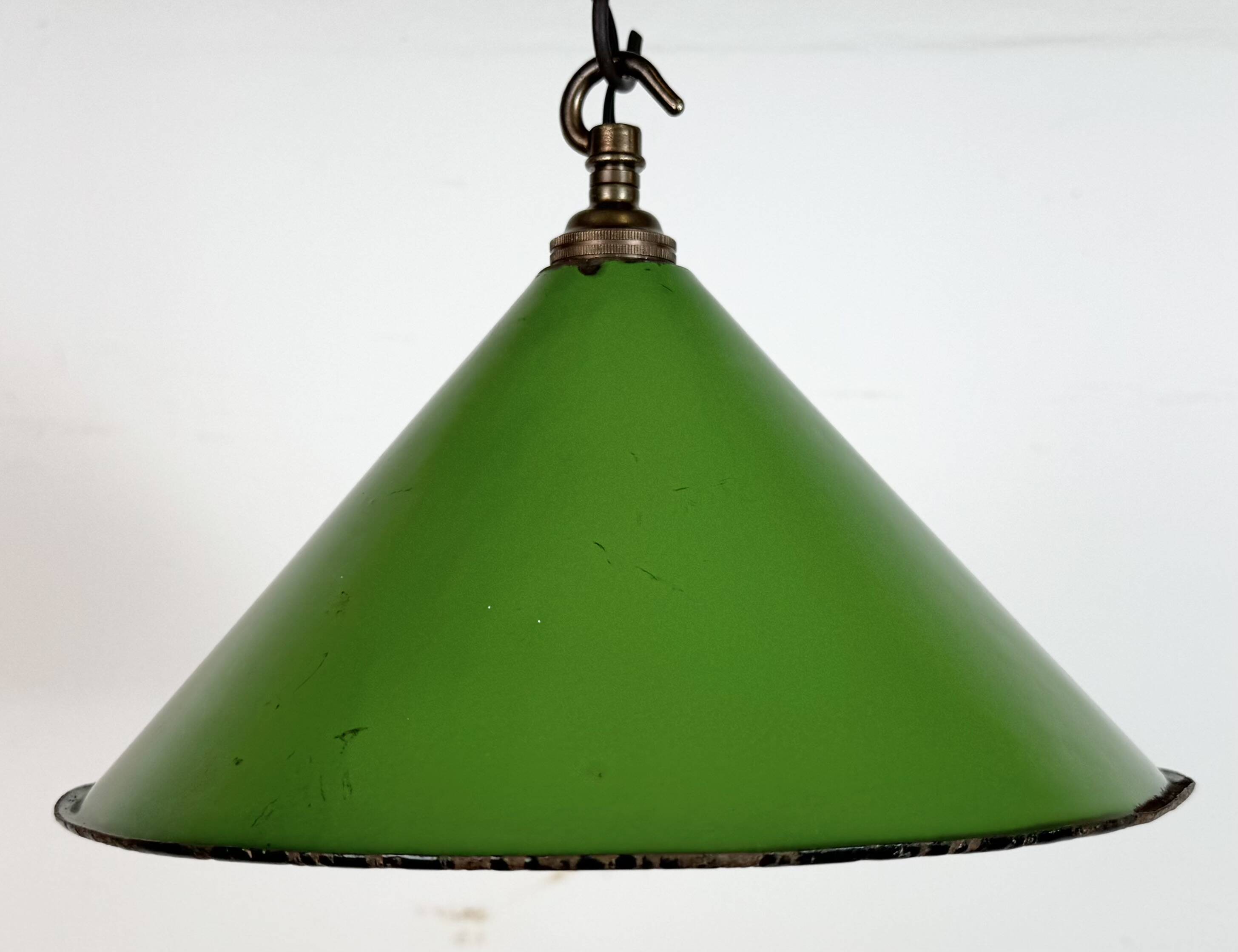 Industrial British Green Enamel Factory Pendant Lamp, 1950s