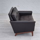 1970s, Danish 2 seater sofa, original condition, furniture leather, solid teak wood.