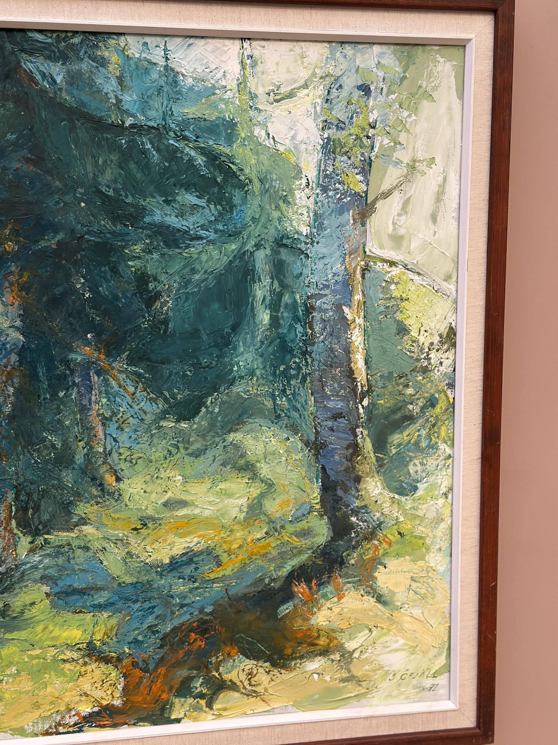 Original Mid Century Swedish Oil on Canva"Forest Brows" by Inga Öfjäll