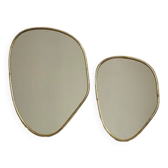 Set of 3 organic mirrors in golden brass 100% handmade