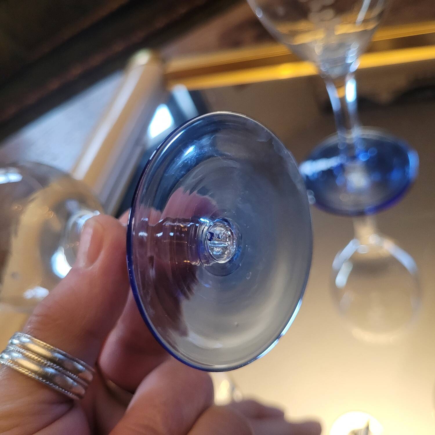 Set of 4 cut glass stemmed glasses from the 50s.