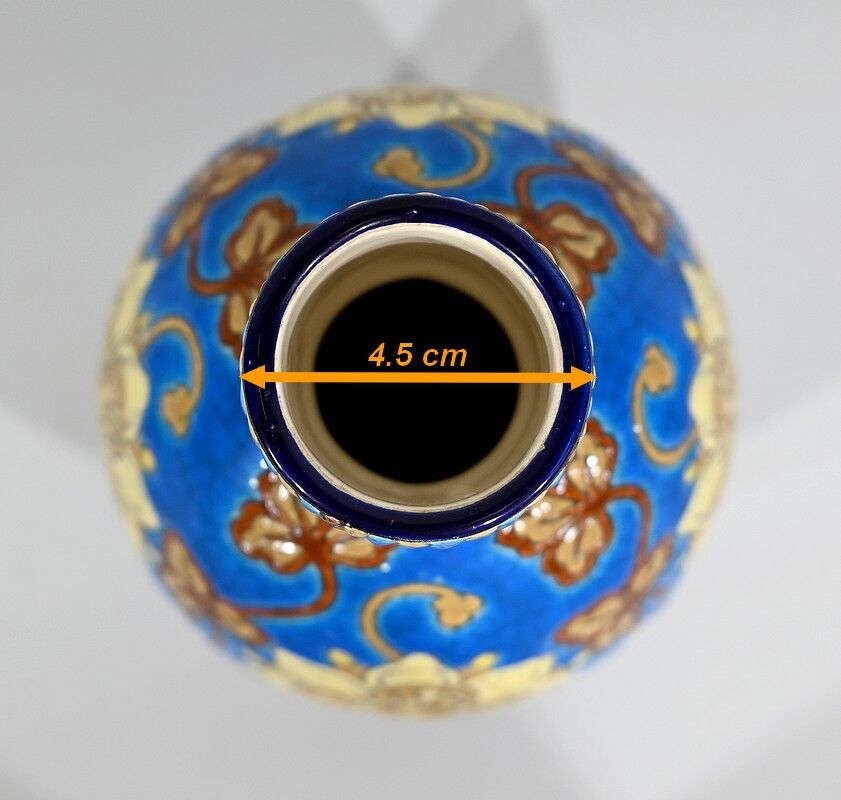 Vase decorated with flowers in enamels of longwy – early twentieth century