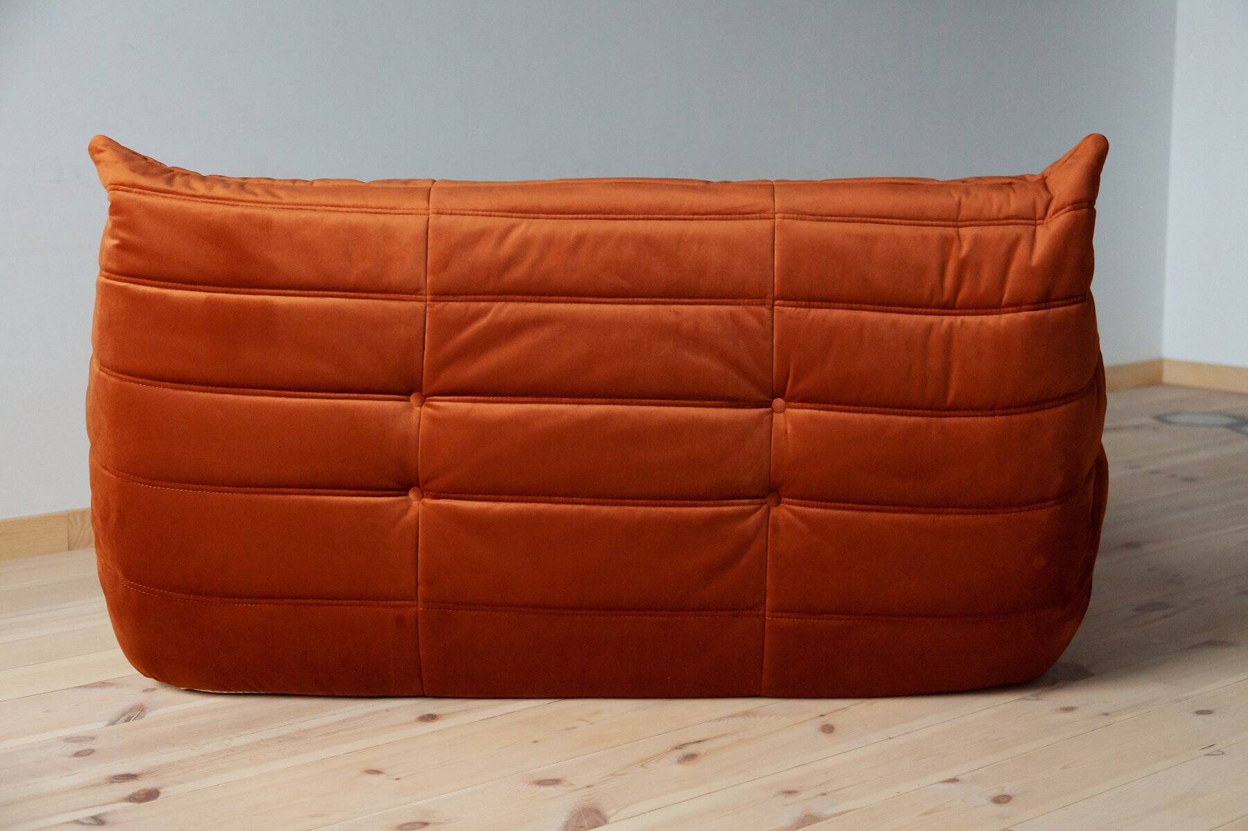 Togo two-seater sofa in amber orange velvet by Michel Ducaroy for Ligne Roset, 1973
