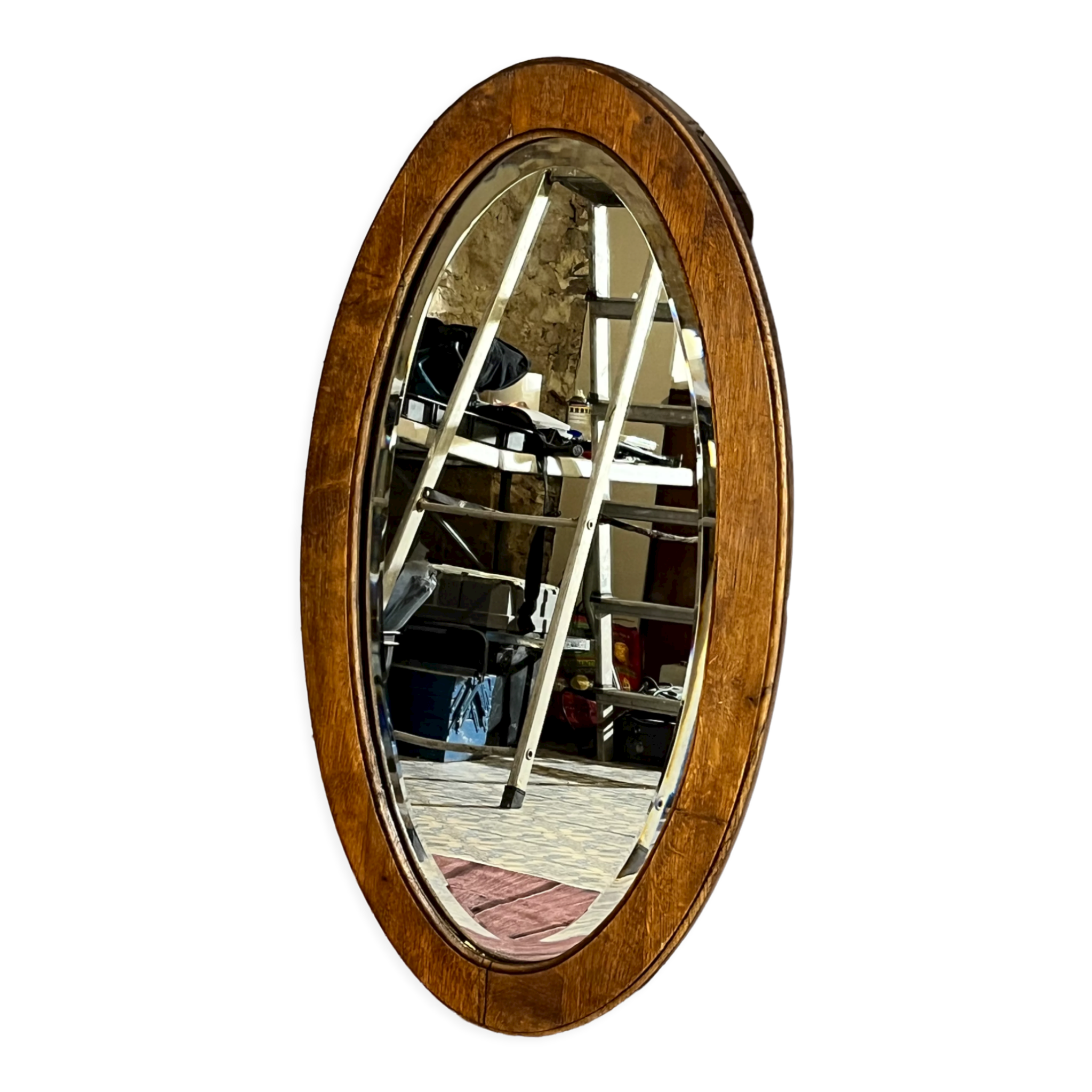 Oval beveled wooden mirror, 93x54 cm