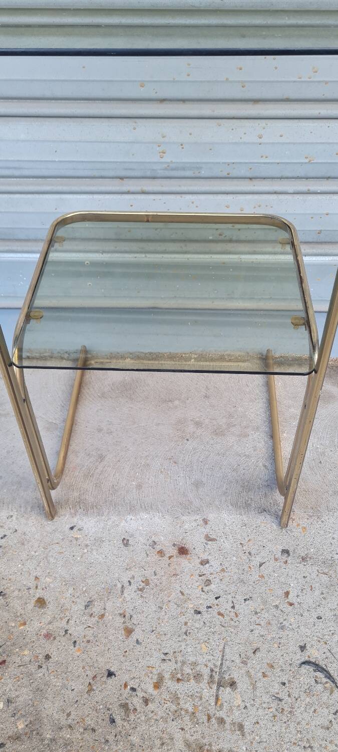End table in gold metal and smoked glass