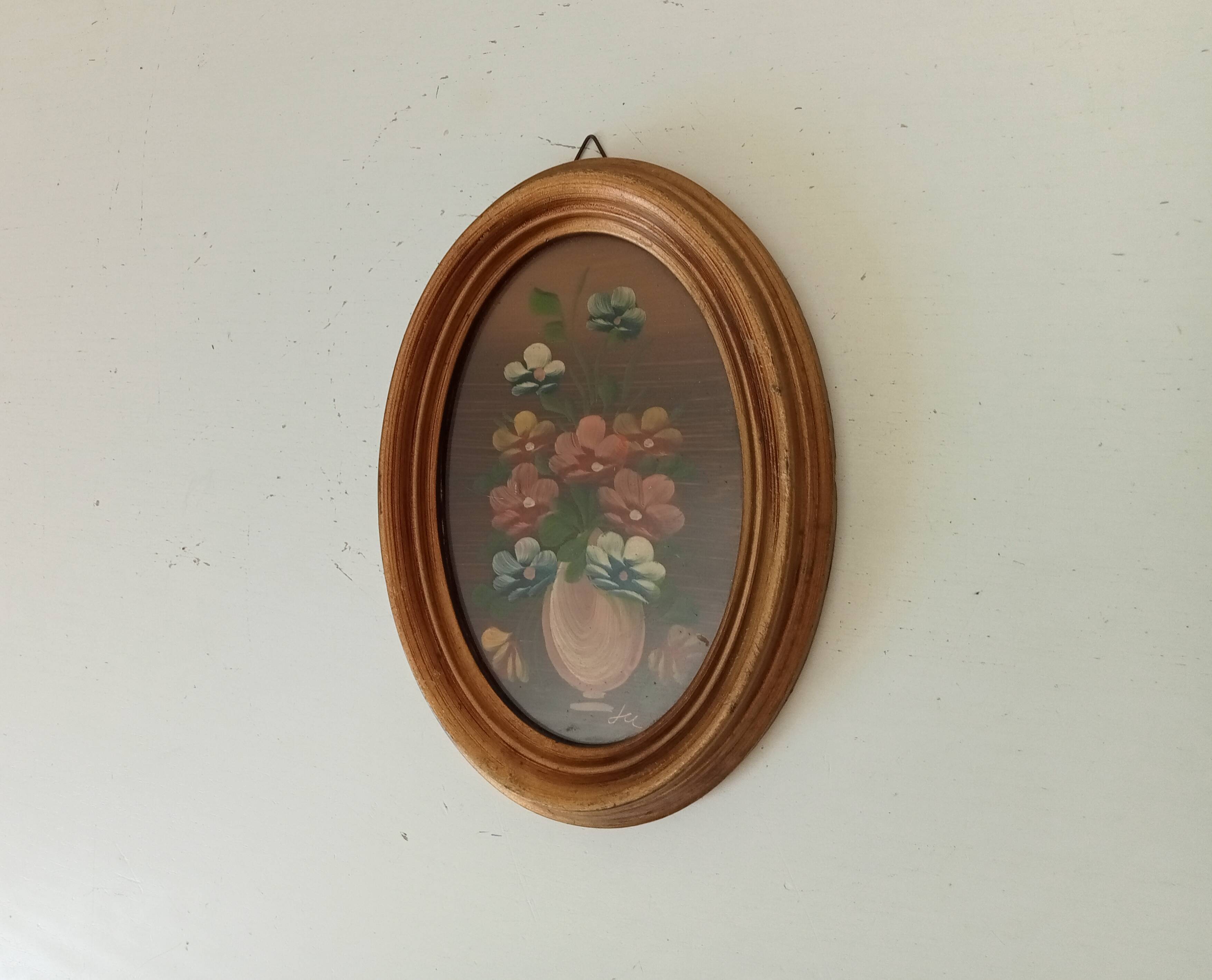 Vintage miniature painting oil painting under glass