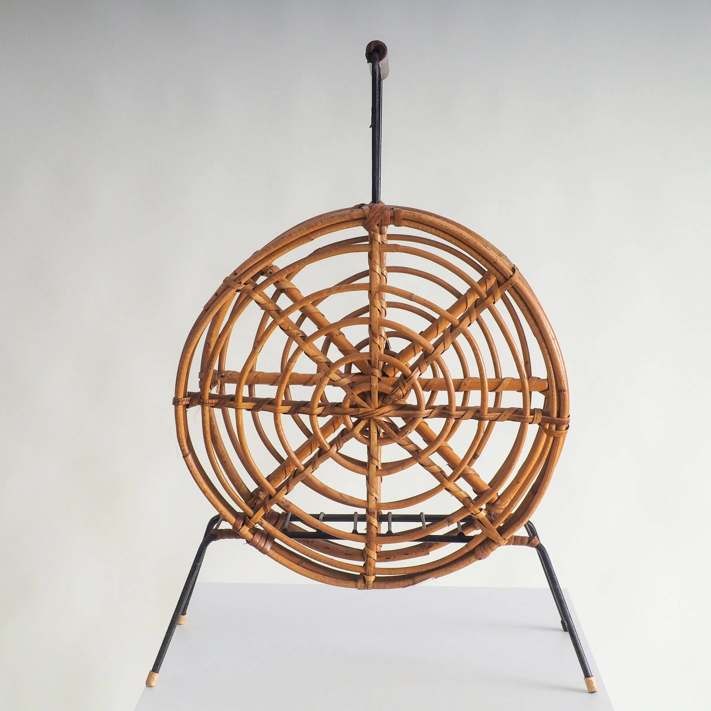 Mid-century round rattan magazine holder