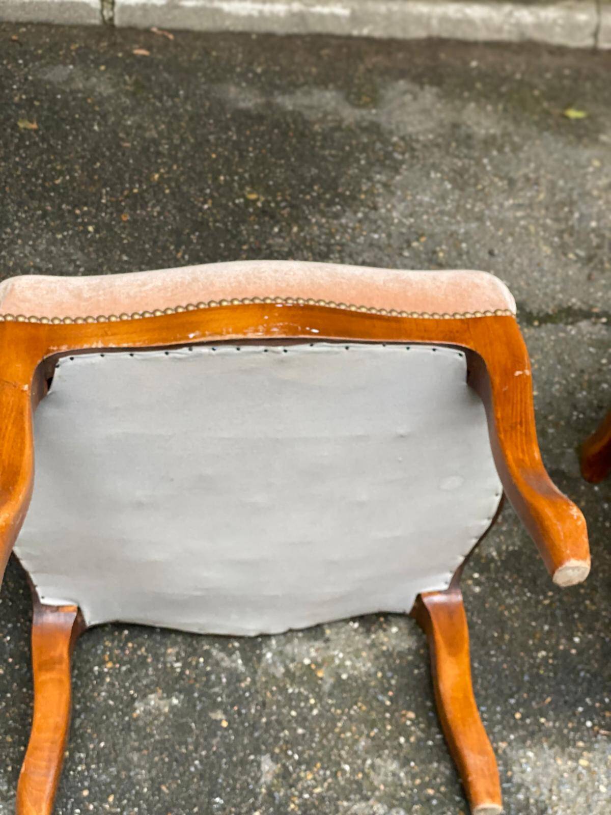 Pair of vintage Louis XV beige velvet footstool pouffes