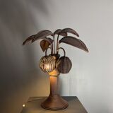 Pencil reed rattan bamboo palm tree coconut table lamp Maro Lopez style 70s
